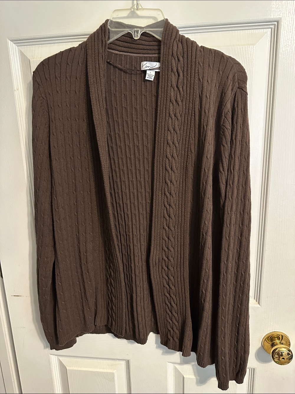 Kim Rogers Chocolate Brown Cable Knit Open-Front Cardigan